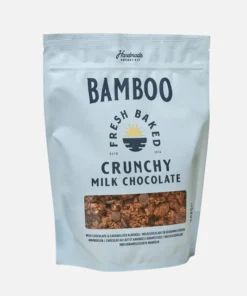 Chunky granola clusters with smooth Belgian milk chocolate and caramelised almonds create a very indulgent and sweet crunch with generous bites. Handmade in Brussels, Chunky Granola with Milk Chocolate and Almonds by Bamboo Breakfast is delicious with milk, layered over yoghurt, or enjoyed by the handful as a satisfying treat any time of day.